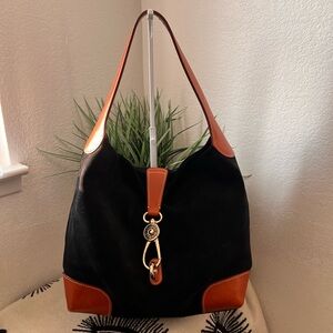Dooney & Bourke Black and Tan Suede Hobo Bag